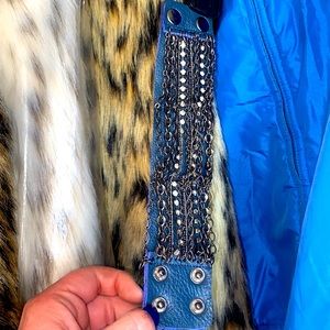 Navy Suede rhinestone & chain cuff bracelets